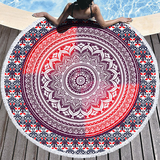 Tribal Print Red Round Beach Blanket