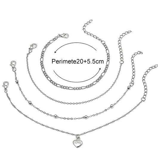 Silvery White Alloy Heart Anklet Set