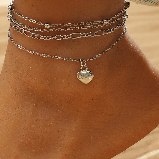 Silvery White Alloy Heart Anklet Set