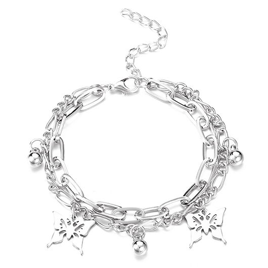 Layered Chain Silvery White Butterfly Alloy Anklet