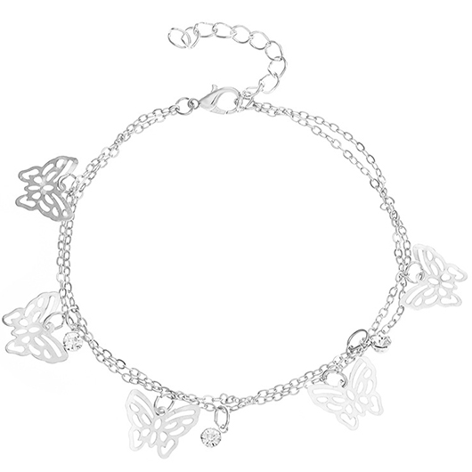 Rhinestone Silvery White Butterfly Alloy Anklet