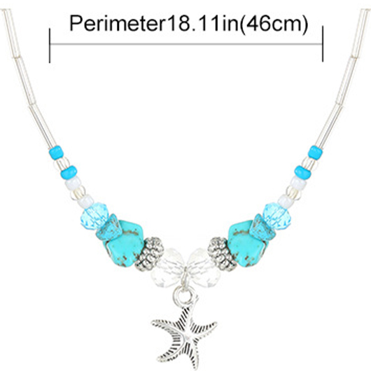 Beaded Starfish Mint Green Alloy Necklace