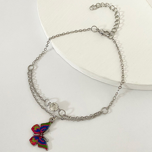 Silver Layered Design Butterfly Alloy Anklet