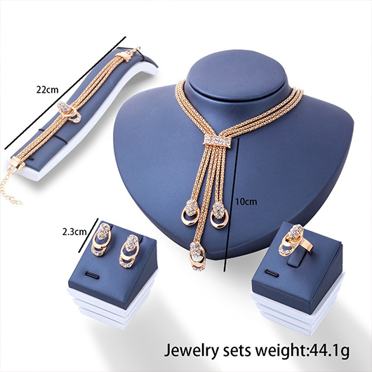 Rhinestone Layered Design Gold Necklace Set