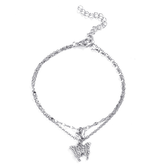 Rhinestone Silvery White Butterfly Alloy Anklet Set