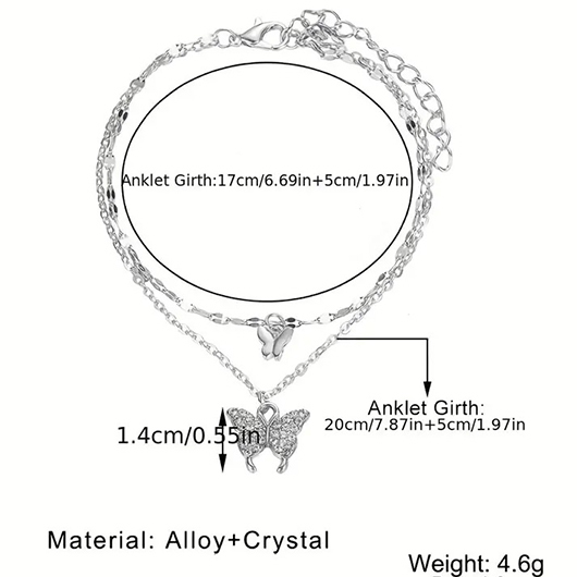 Rhinestone Silvery White Butterfly Alloy Anklet Set