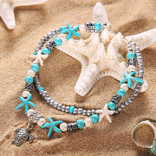 Mint Green Layered Turtle Alloy Anklet