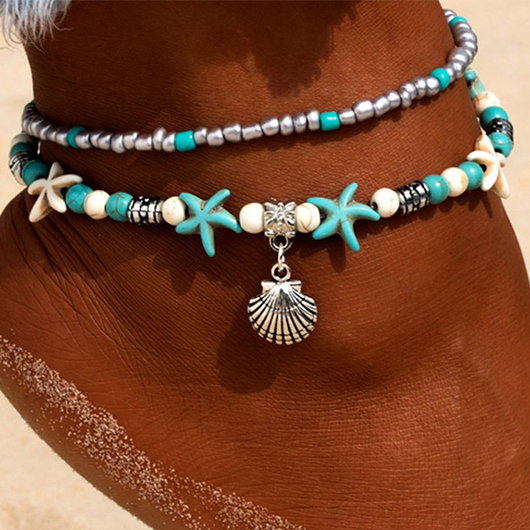 Layered Mint Green Shell Alloy Anklet