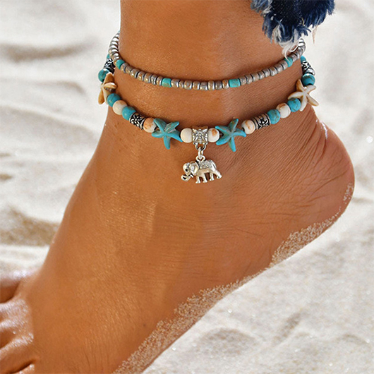 Beaded Elephant Layered Mint Green Anklet