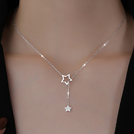 Geometric Silvery White Star Alloy Necklace