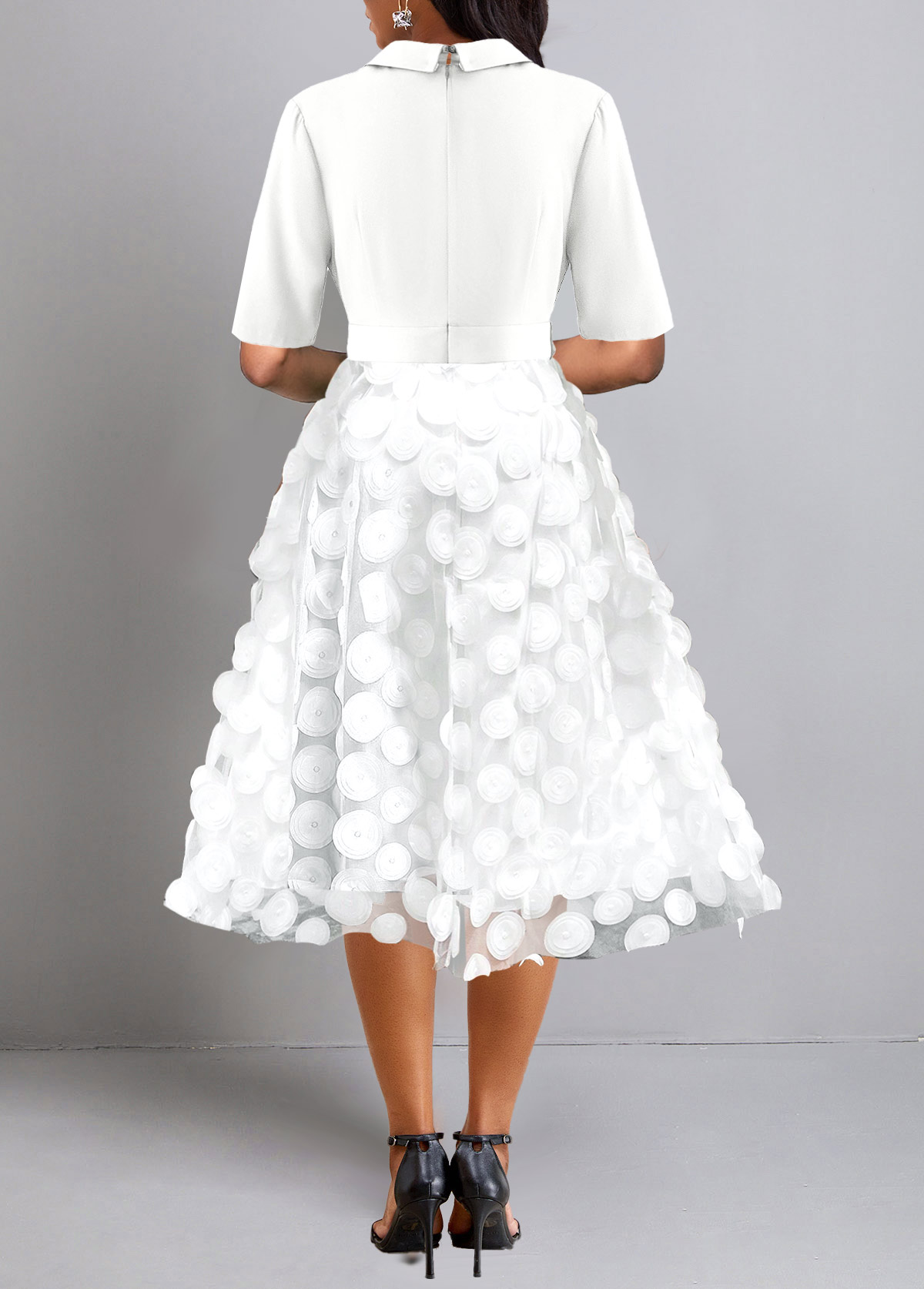 Burn Out Printing Raw White Short Sleeve Lapel Dress