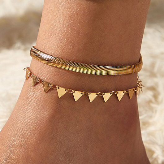 Triangle Detail Alloy Gold Anklets Set
