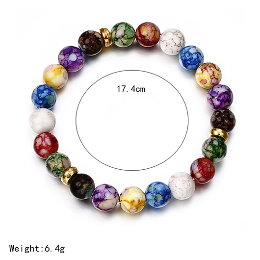 Beaded Multi Color Marble Agate Bracelet