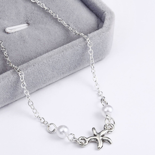 Starfish Silvery White Animal Alloy Anklet