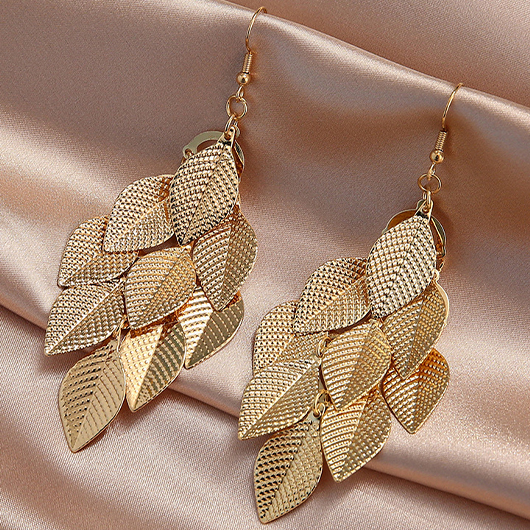 Gold Plant Leaf Layered Alloy Earrings