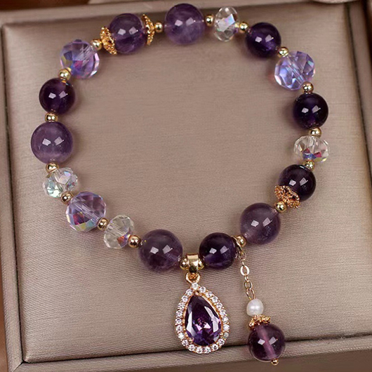 Rhinestone Waterdrop Design Beaded Purple Bracelet