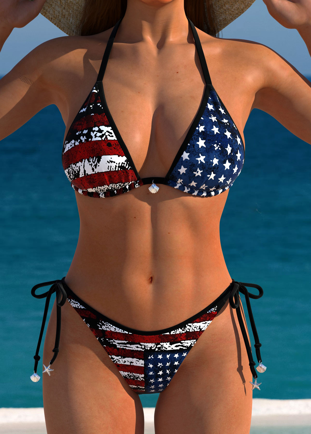 American Flag Print Bowknot Red Bikini Set