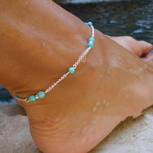 Mint Green Beaded Turquoise Alloy Anklet