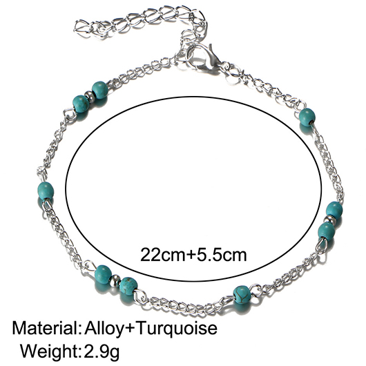 Mint Green Beaded Turquoise Alloy Anklet