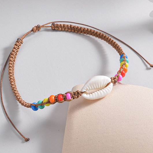 Rainbow Color Shell Polyresin Adjustable Anklet