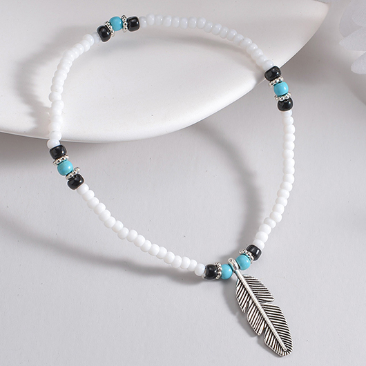 Bohemian Silver Feather Design Polyresin Anklet
