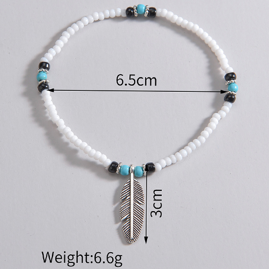 Bohemian Silver Feather Design Polyresin Anklet