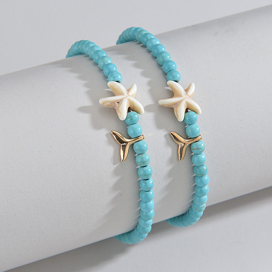 Mint Green Starfish Beaded Adjustable Anklets
