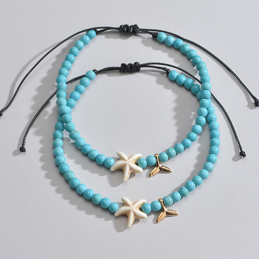 Mint Green Starfish Beaded Adjustable Anklets