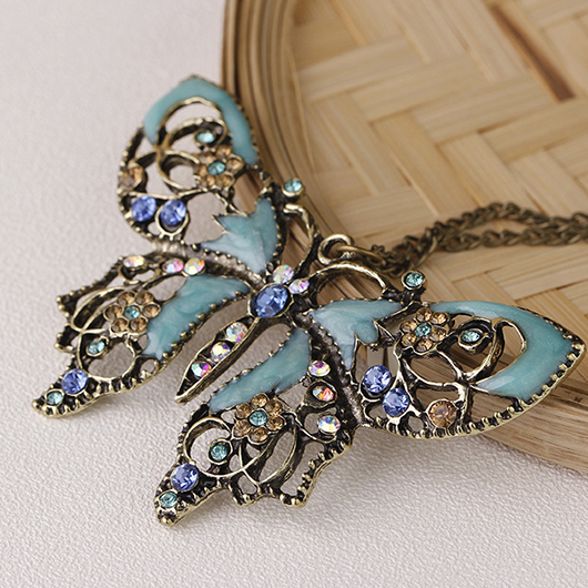 Light Blue Hollow Butterfly Alloy Necklace