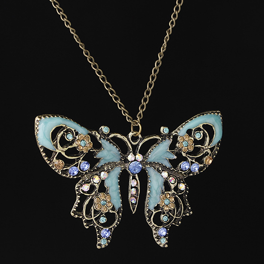 Light Blue Hollow Butterfly Alloy Necklace