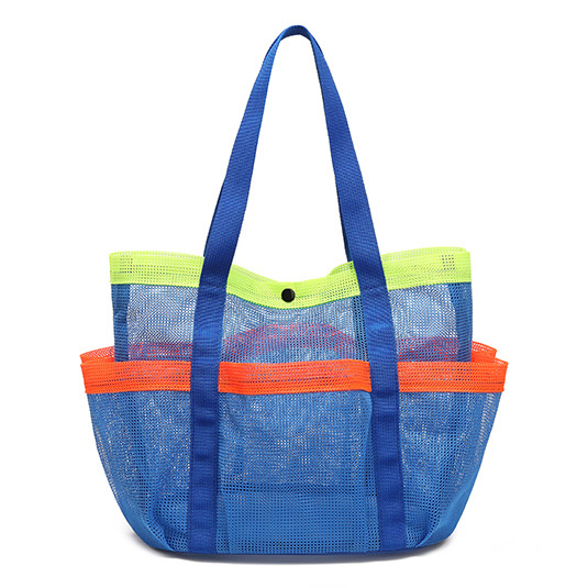 Mesh Design Denim Blue Open Shoulder Bag