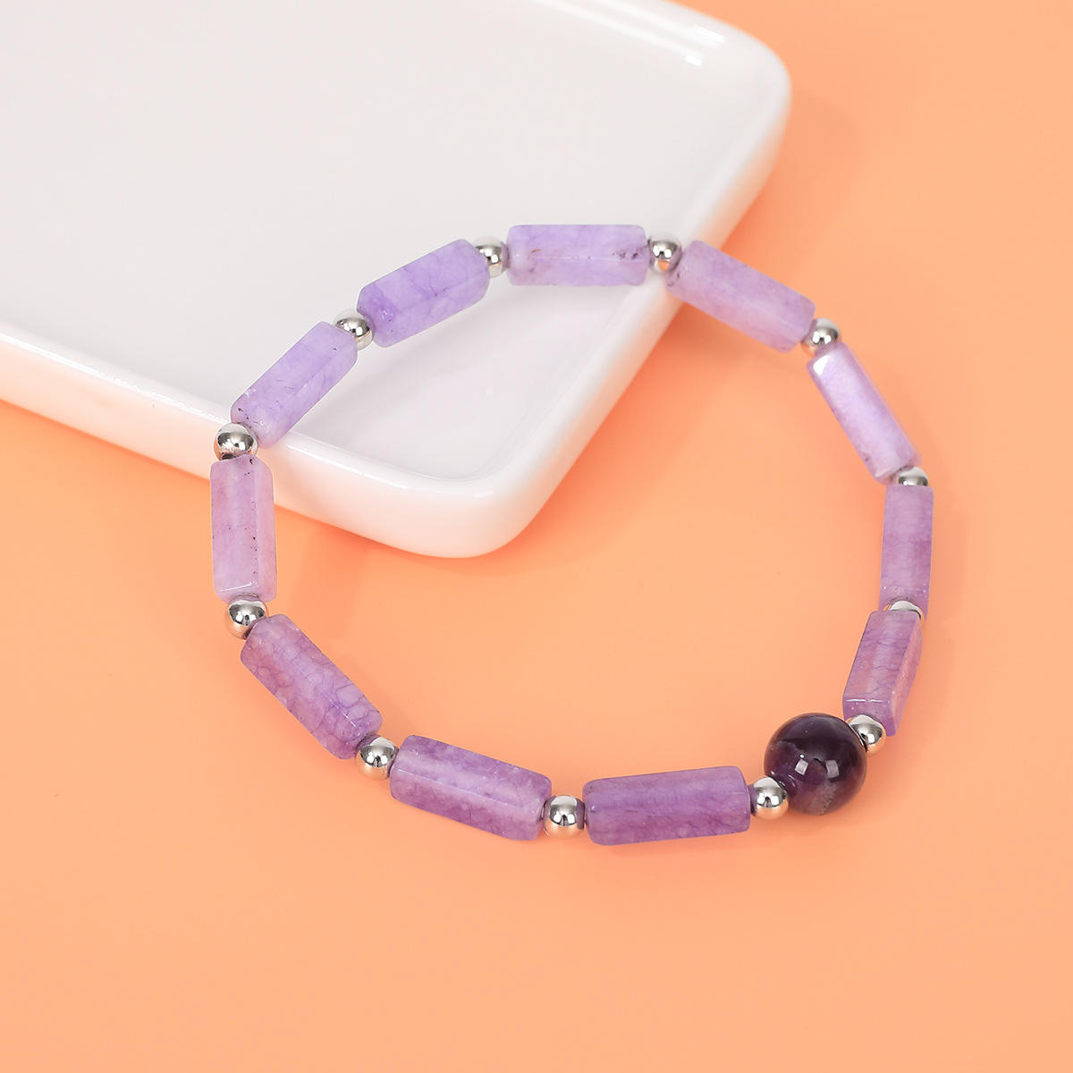 Light Purple Square Design Beaded Bracelet
