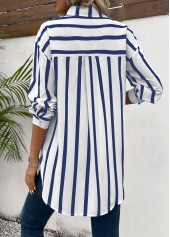 Striped Button Blue Long Sleeve Shirt
