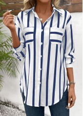 Striped Button Blue Long Sleeve Shirt