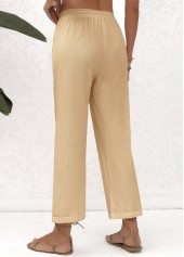 Beige Elastic Waist Pocket High Waisted Pants