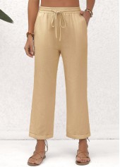Beige Elastic Waist Pocket High Waisted Pants