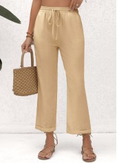 Beige Elastic Waist Pocket High Waisted Pants