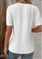 Patchwork White Short Sleeve V Neck Blouse