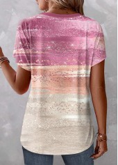 Ombre Patchwork Pink Short Sleeve V Neck T Shirt