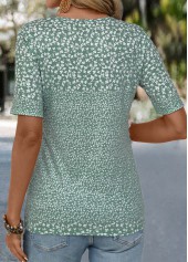Ditsy Floral Print Button Sage Green T Shirt