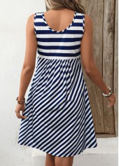 Striped Pocket Navy A Line Sleeveless Scoop Neck Dress