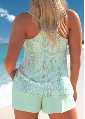 Plus Size Light Green Geometric Print Tie Tankini Set