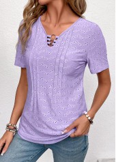 Circular Ring Light Purple Short Sleeve V Neck Blouse