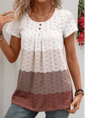 Patchwork Dark Coffee Short Sleeve Round Neck T Shirt