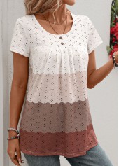 Patchwork Dark Coffee Short Sleeve Round Neck T Shirt