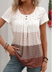 Patchwork Dark Coffee Short Sleeve Round Neck T Shirt