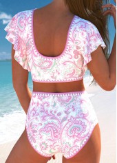 Paisley Print Surplice Pink Bikini Set