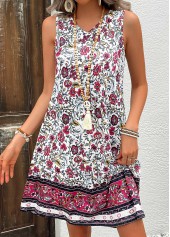 Floral Print Breathable Hot Pink A Line Sleeveless Dress