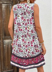 Floral Print Breathable Hot Pink A Line Sleeveless Dress
