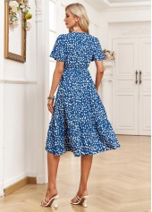 Ditsy Floral Print Pocket Denim Blue Short Sleeve Dress